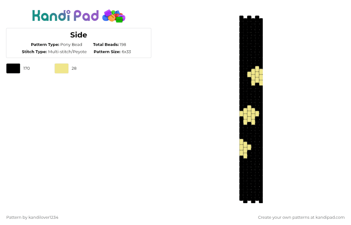 Side Pade Pattern Side Pony Bead Pattern - Kandi Pad | Kandi Patterns, Fuse Bead Patterns ...