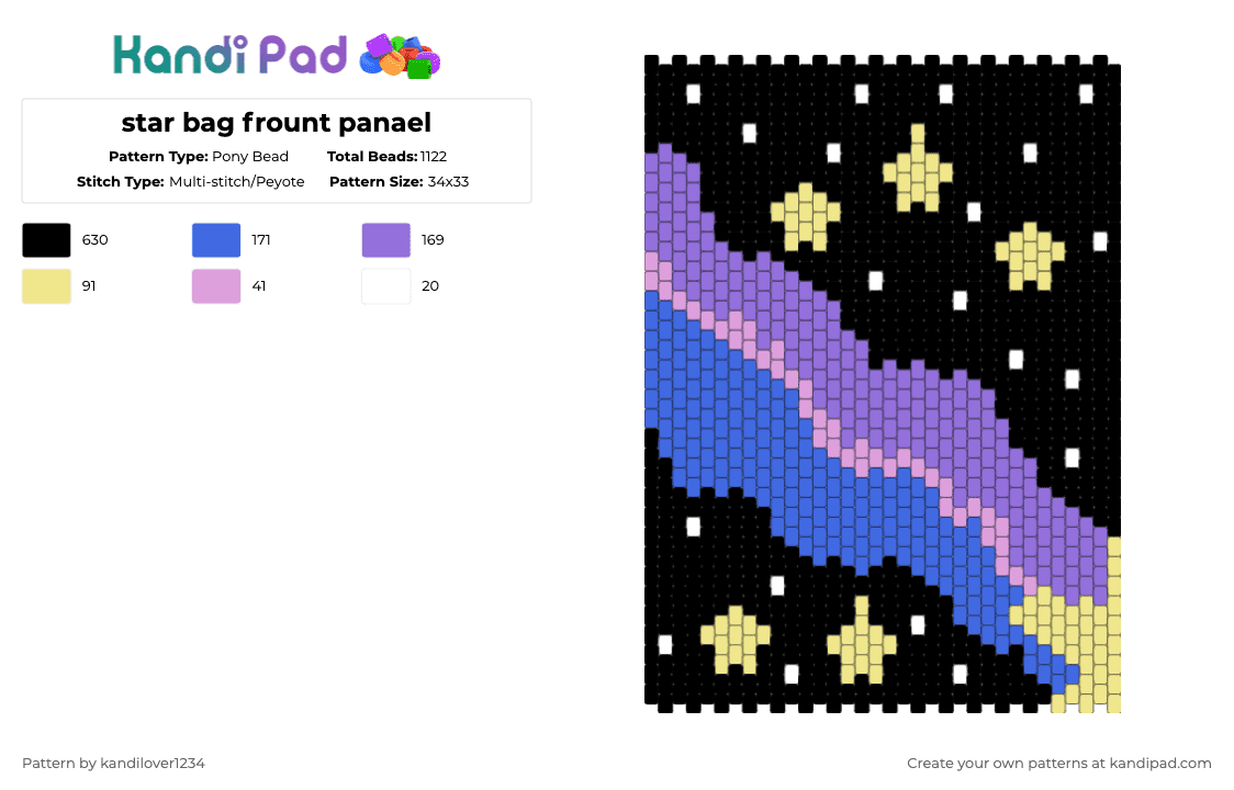 star bag frount panael - Pony Bead Pattern by kandilover1234 on Kandi Pad - black,blue,purple