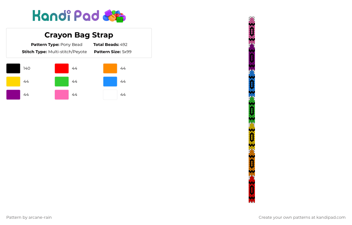 Crayon Bag Strap - Pony Bead Pattern by arcane-rain on Kandi Pad - pink