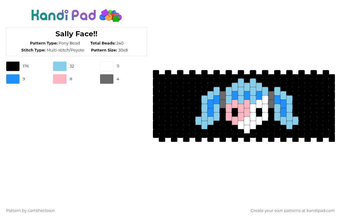 Sally Face!! - Pony Bead Pattern by camtheclown on Kandi Pad - black,light blue