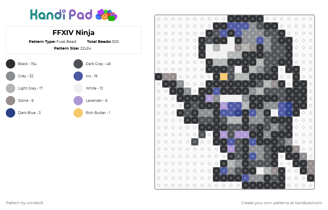 FFXIV Ninja - Fuse Bead Pattern by condkc9 on Kandi Pad - black,gray,ffxiv,final fantasy 14,ninja