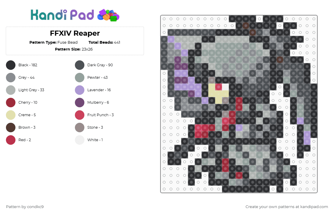 FFXIV Reaper - Fuse Bead Pattern by condkc9 on Kandi Pad - gray,ffxiv,final fantasy,reaper