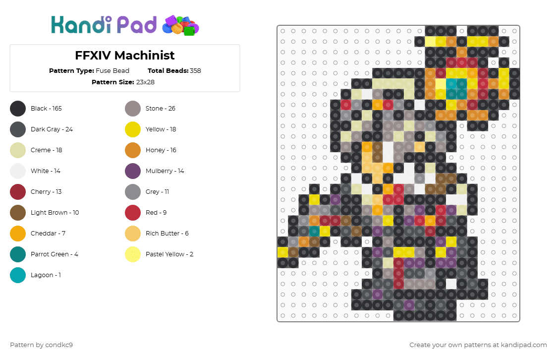FFXIV Machinist - Fuse Bead Pattern by condkc9 on Kandi Pad - black,gray,yellow,orange,final fantasy xiv,final fantasy,machinist