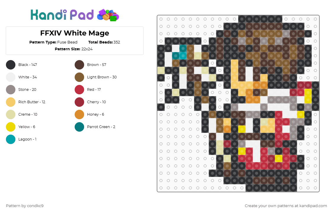 FFXIV White Mage - Fuse Bead Pattern by condkc9 on Kandi Pad - black,brown,yellow,colorful,ffxiv,final fantasy 14,white mage