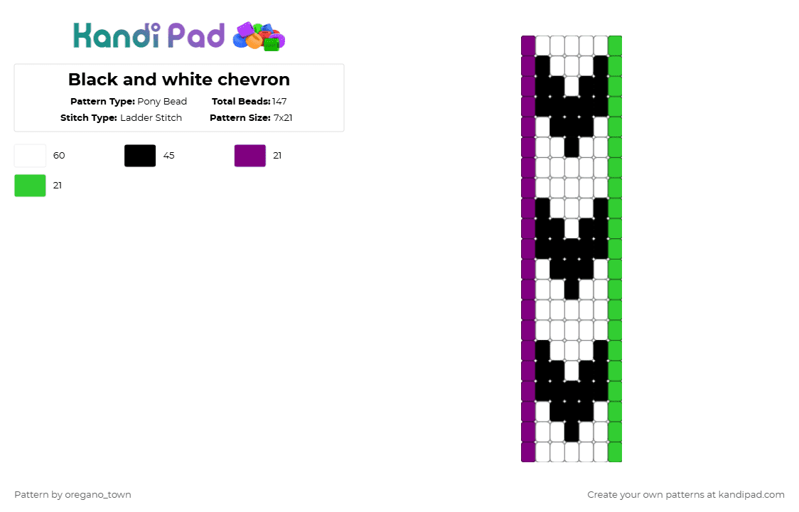 Black and white chevron - Pony Bead Pattern by oregano_town on Kandi Pad - white,pink,green,beetlejuice,stripes,chevron