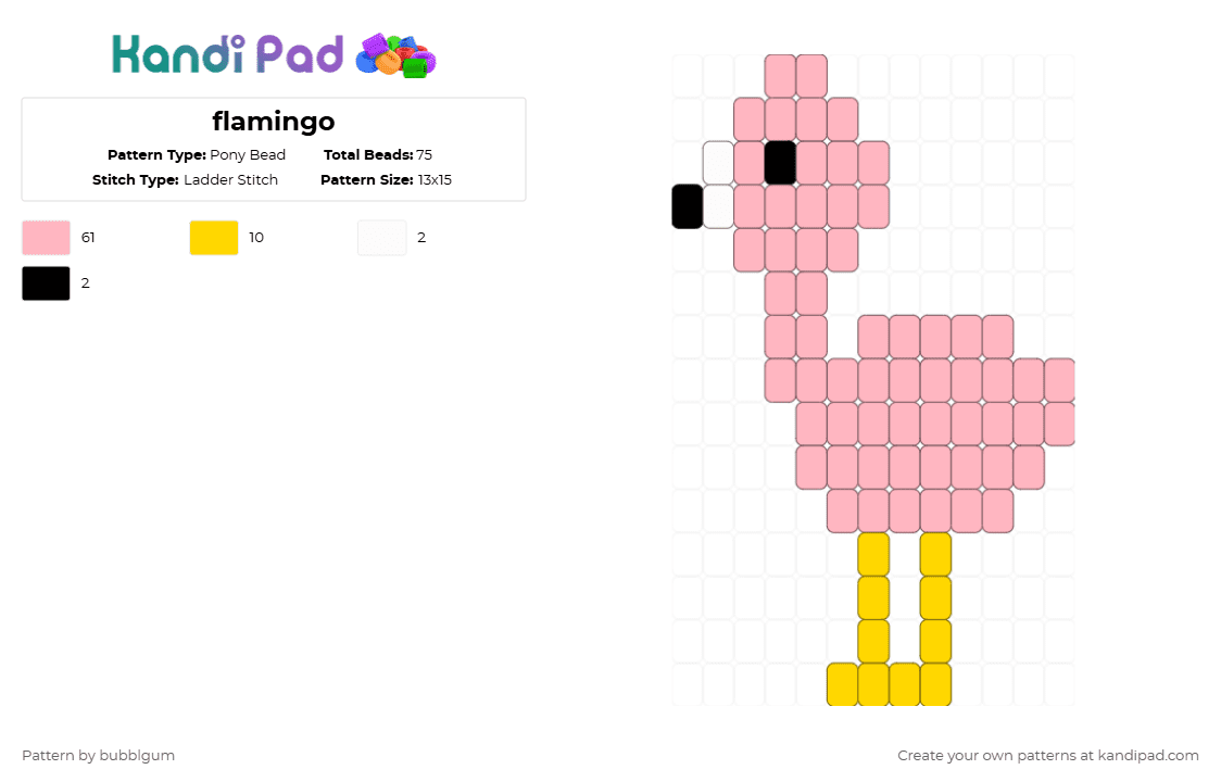 flamingo - Pony Bead Pattern by bubblgum on Kandi Pad - flaming,flamingo,animal,bird,pink