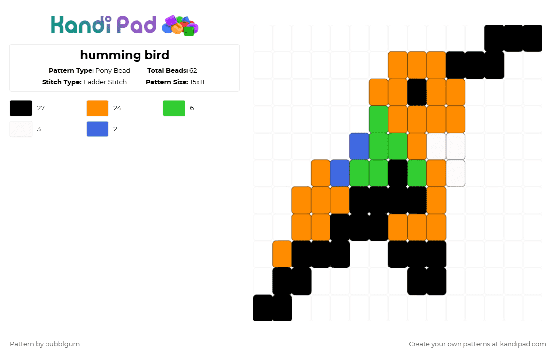 humming bird - Pony Bead Pattern by bubblgum on Kandi Pad - orange