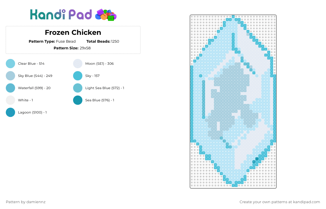 Frozen Chicken (Deltarune) - Fuse Bead Pattern by damiennz on Kandi Pad - light blue,deltarune,berdly,snowgrave