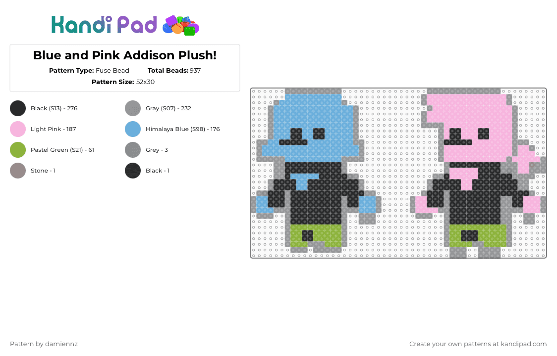 Blue and Pink Addison Plush!(Deltarune) - Fuse Bead Pattern by damiennz on Kandi Pad - gray,light blue,pink,deltarune,addisons,blue