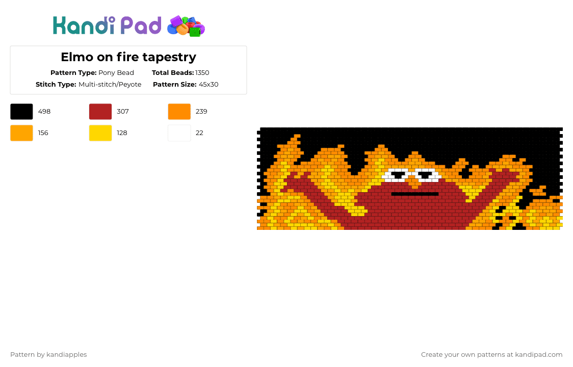 Elmo on fire tapestry - Pony Bead Pattern by kandiapples on Kandi Pad - red,orange,memes