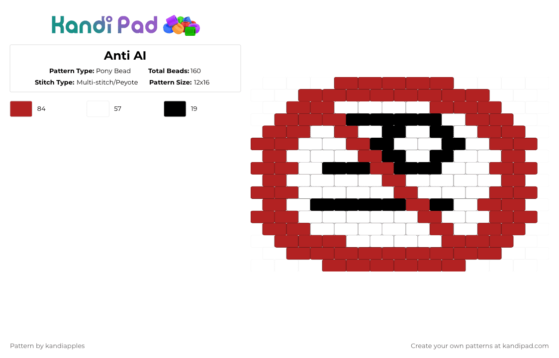 Anti AI - Pony Bead Pattern by kandiapples on Kandi Pad - red,white,anti ai,ai