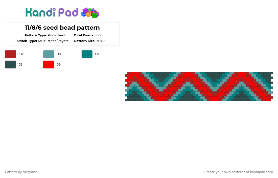11/8/6 seed bead pattern - Pony Bead Pattern by mxghast on Kandi Pad - teal,red