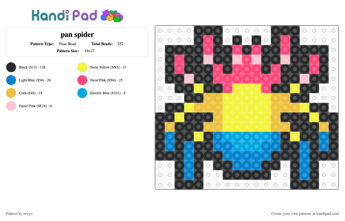 pan spider - Fuse Bead Pattern by oreyo on Kandi Pad - black, blue, red, yellow