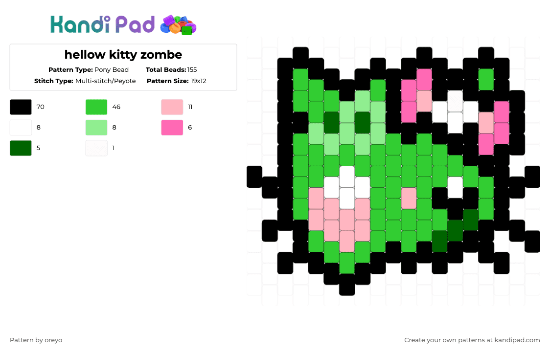 hellow kitty zombe - Pony Bead Pattern by oreyo on Kandi Pad - green
