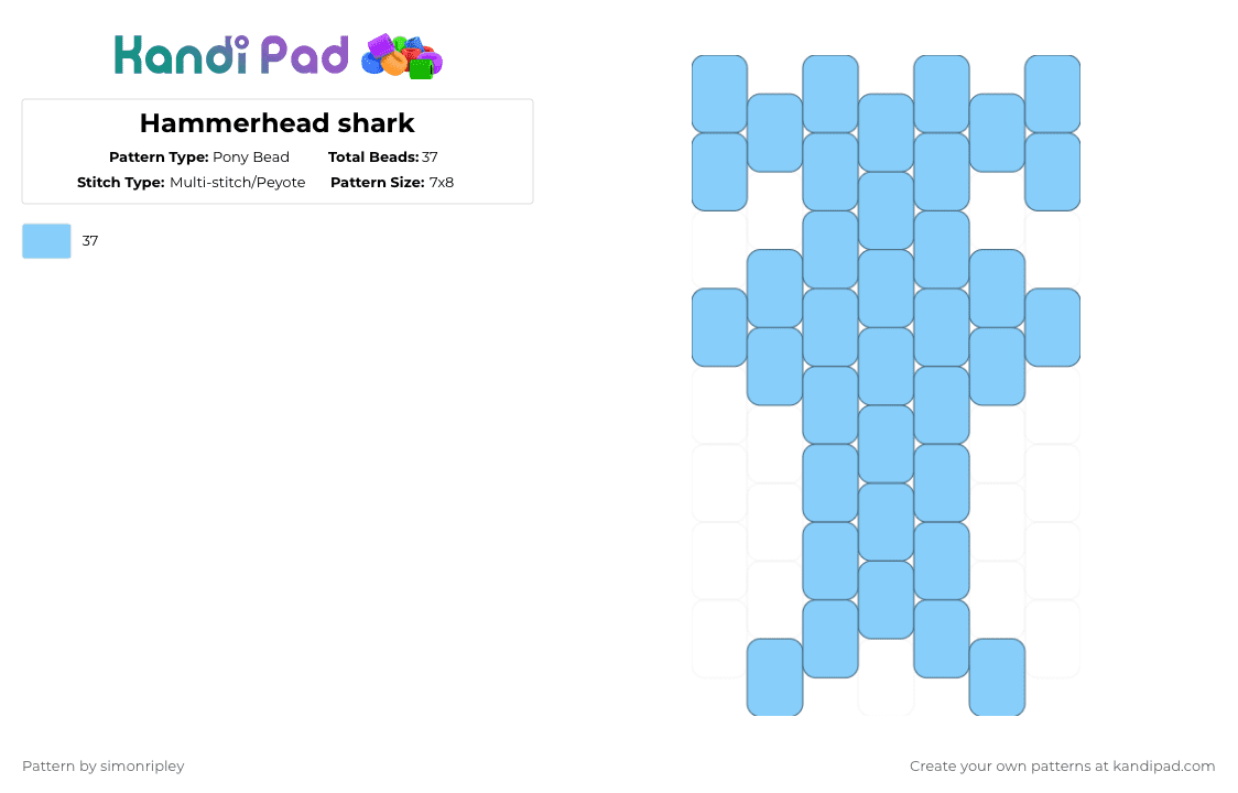 Hammerhead shark - Pony Bead Pattern by simonripley on Kandi Pad - light blue