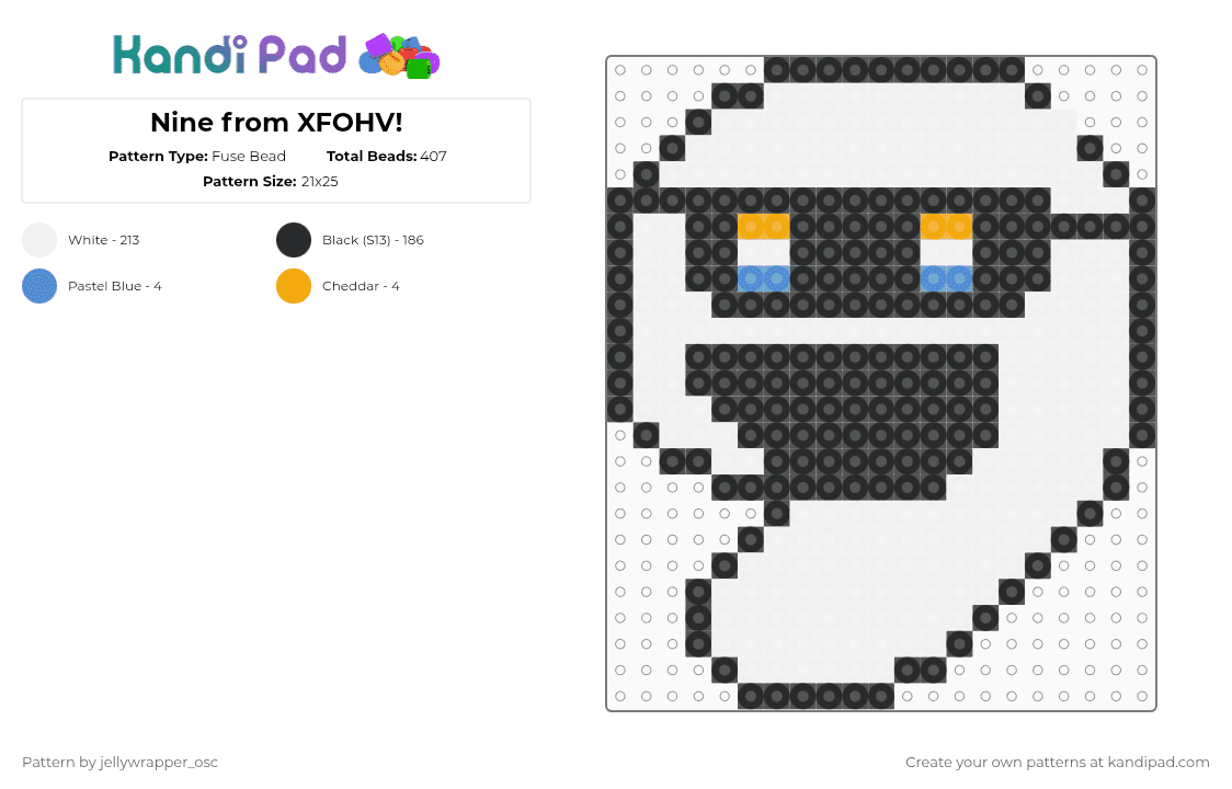 Nine from XFOHV! - Fuse Bead Pattern by jellywrapper_osc on Kandi Pad - white,light blue,orange