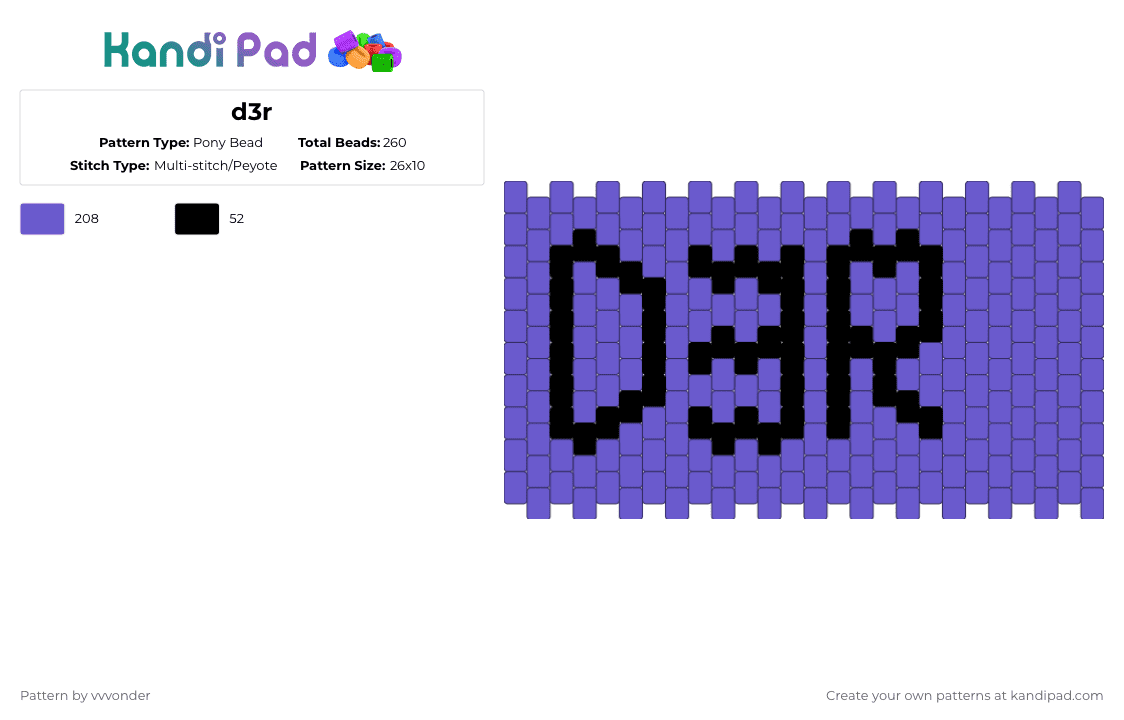 d3r - Pony Bead Pattern by vvvonder on Kandi Pad - blue,d3r