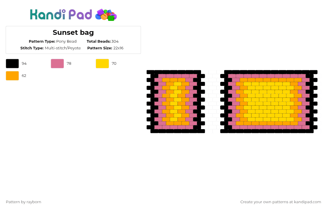 Sunset bag - Pony Bead Pattern by rayborn on Kandi Pad - pink,yellow,sunset,kandi,bag,orange,black