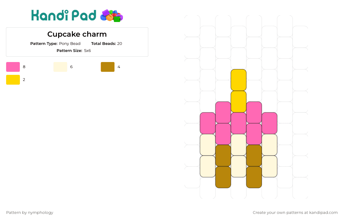 Cupcake charm - Pony Bead Pattern by nymphology on Kandi Pad - cupcake,charm,dessert,food,sweeten,pastel,creative expression,delightful,treat,pink,yellow,brown