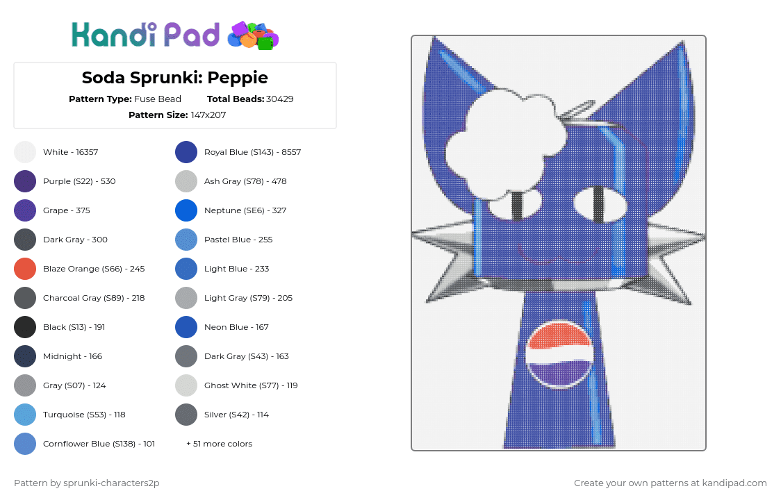 Soda Sprunki: Peppie - Fuse Bead Pattern by 2pjevin_sillygurl on Kandi Pad - 