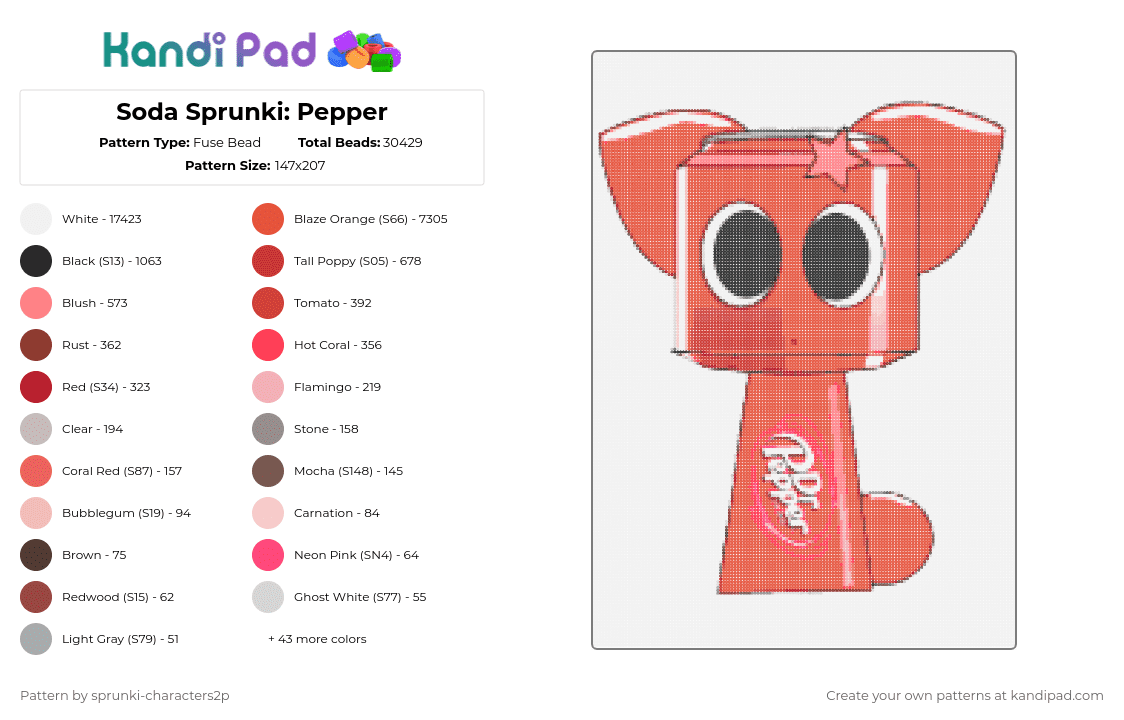 Soda Sprunki: Pepper - Fuse Bead Pattern by 2pjevin_sillygurl on Kandi Pad - 