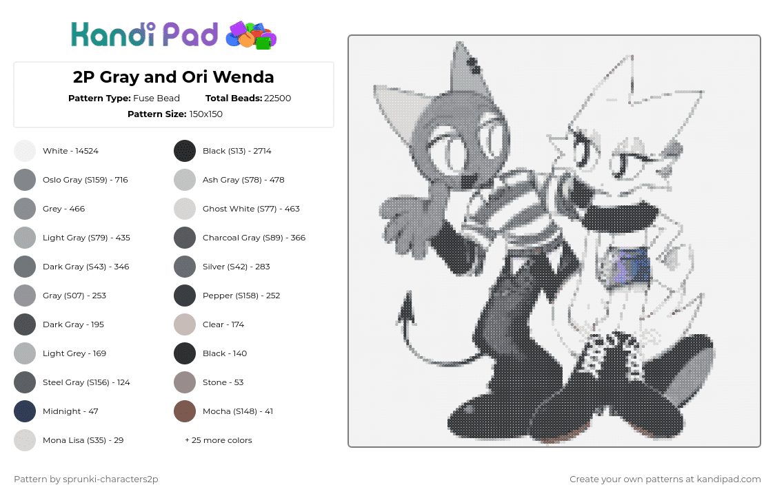 2P Gray and Ori Wenda - Fuse Bead Pattern by 2pjevin_sillygurl on Kandi Pad - 