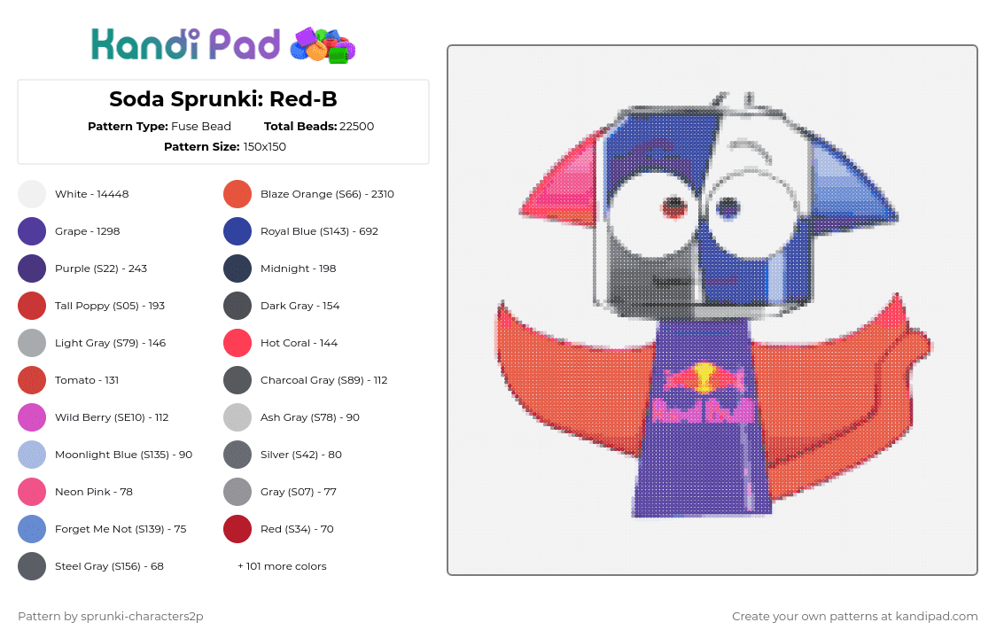 Soda Sprunki: Red-B - Fuse Bead Pattern by 2pjevin_sillygurl on Kandi Pad - 