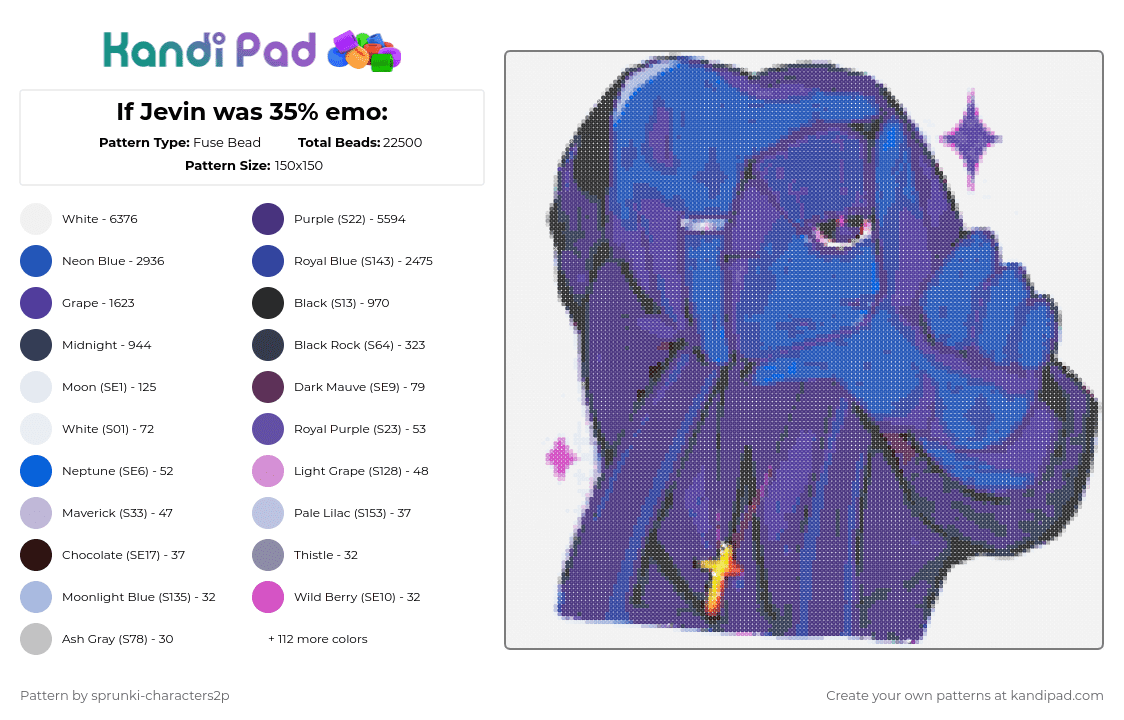 If Jevin was 35% emo: - Fuse Bead Pattern by 2pjevin_sillygurl on Kandi Pad - 