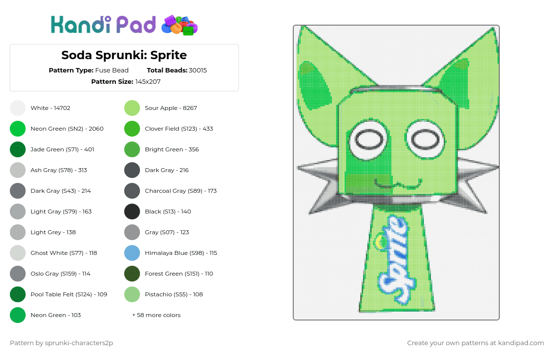 Soda Sprunki: Sprite - Fuse Bead Pattern by 2pjevin_sillygurl on Kandi Pad - 