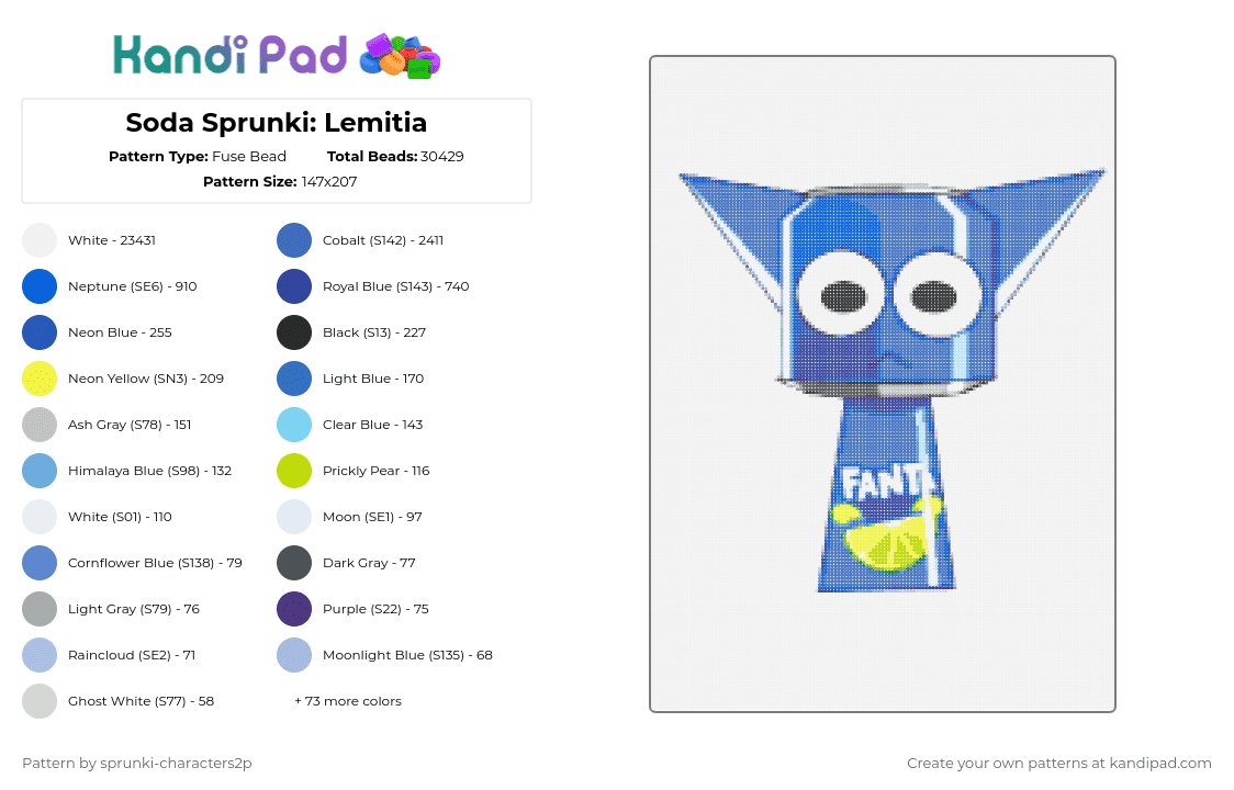 Soda Sprunki: Lemitia - Fuse Bead Pattern by 2pjevin_sillygurl on Kandi Pad - 
