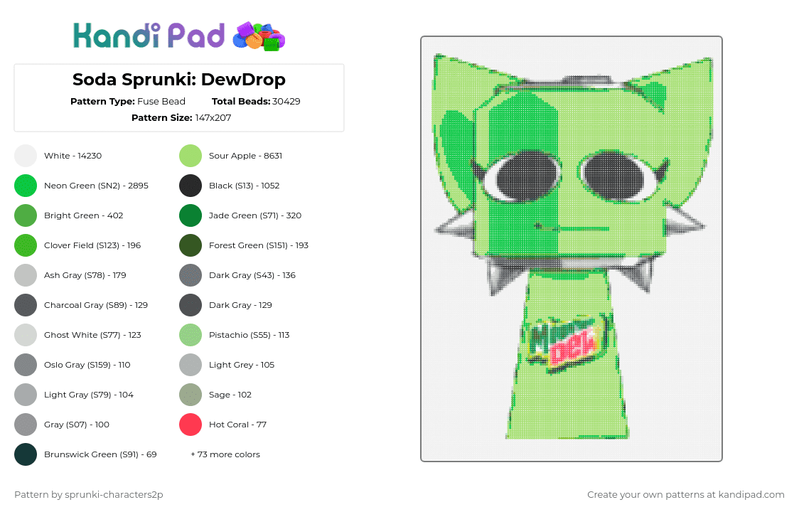 Soda Sprunki: DewDrop - Fuse Bead Pattern by 2pjevin_sillygurl on Kandi Pad - 