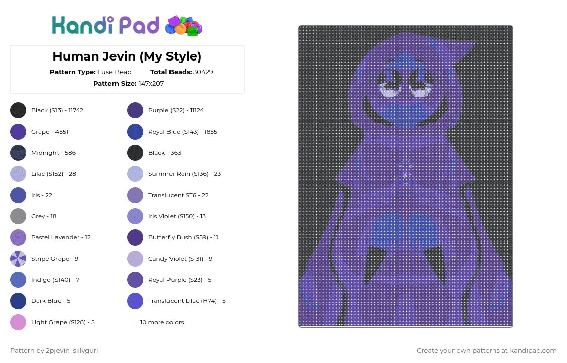 Human Jevin (My Style) - Fuse Bead Pattern by 2pjevin_sillygurl on Kandi Pad - 