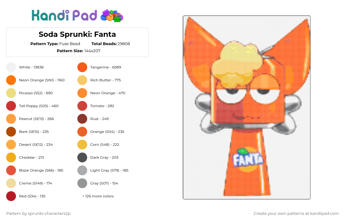 Soda Sprunki: Fanta - Fuse Bead Pattern by 2pjevin_sillygurl on Kandi Pad - 