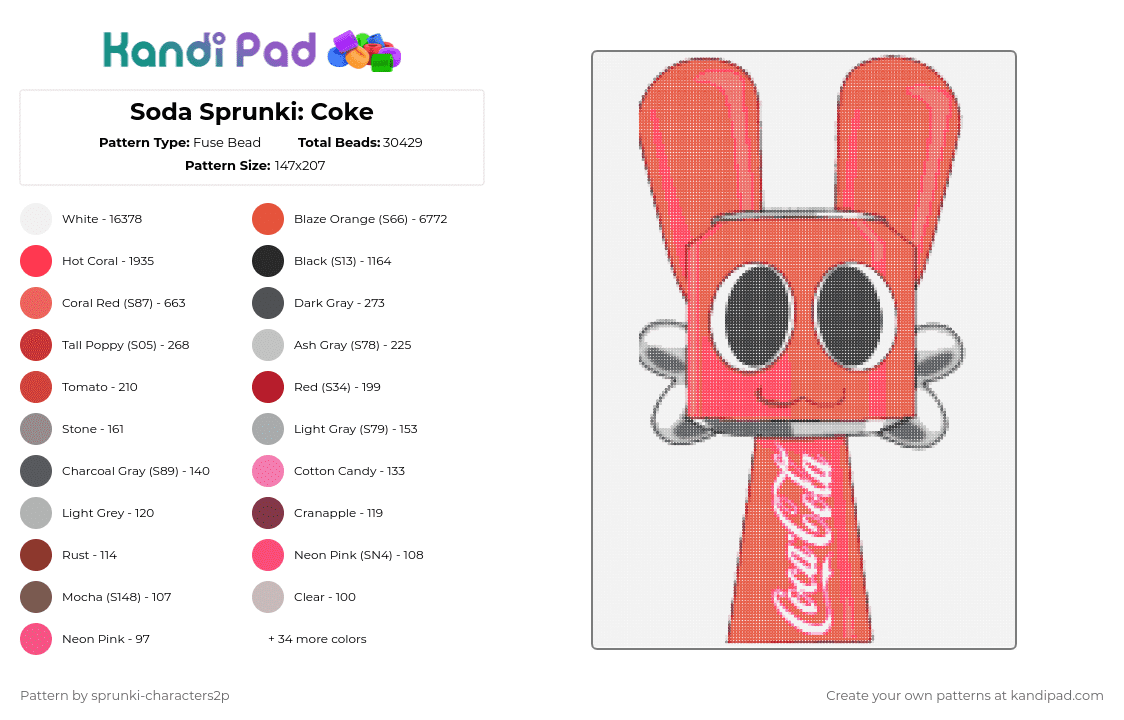 Soda Sprunki: Coke - Fuse Bead Pattern by 2pjevin_sillygurl on Kandi Pad - 