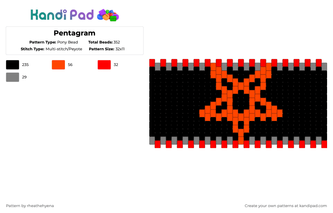 Pentagram - Pony Bead Pattern by rheathehyena on Kandi Pad - black, red