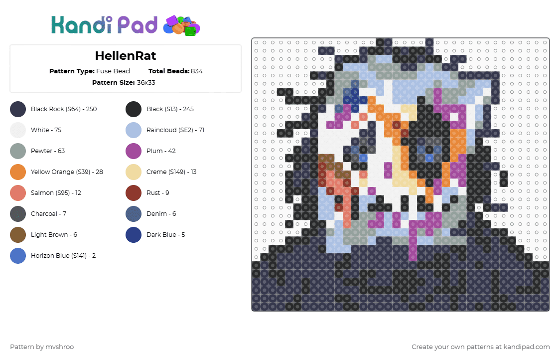 HellenRat - Fuse Bead Pattern by mvshroo on Kandi Pad - purple,gray,light blue,look outside,hellen