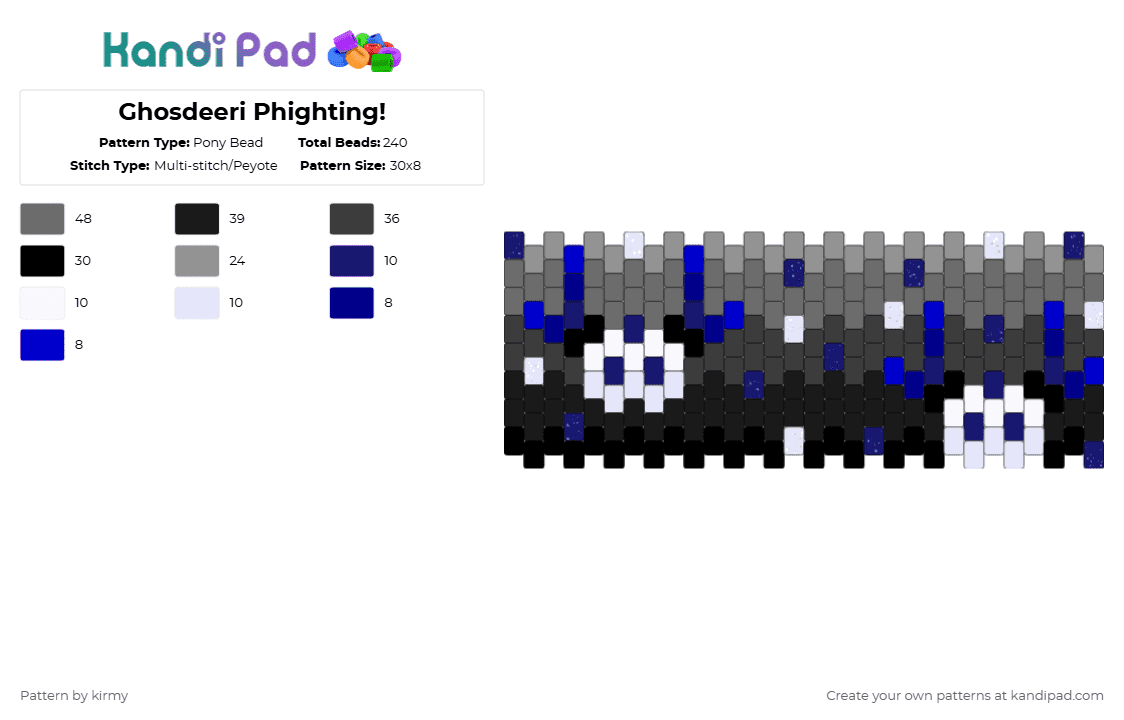 Ghosdeeri Phighting! - Pony Bead Pattern by kirmy on Kandi Pad - purple,gray