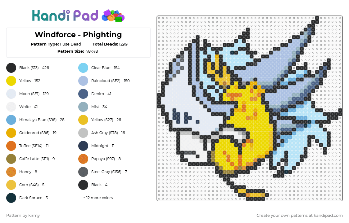 Windforce - Phighting - Fuse Bead Pattern by kirmy on Kandi Pad - light blue,yellow