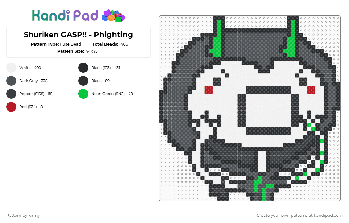 Shuriken GASP!! - Phighting - Fuse Bead Pattern by kirmy on Kandi Pad - white,gray