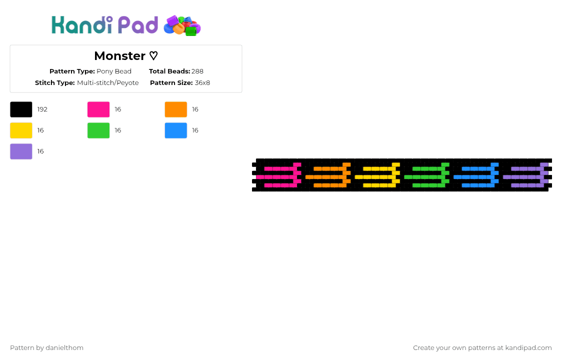 Monster ♡ - Pony Bead Pattern by danielthom on Kandi Pad - black,orange,green,purple,colorful