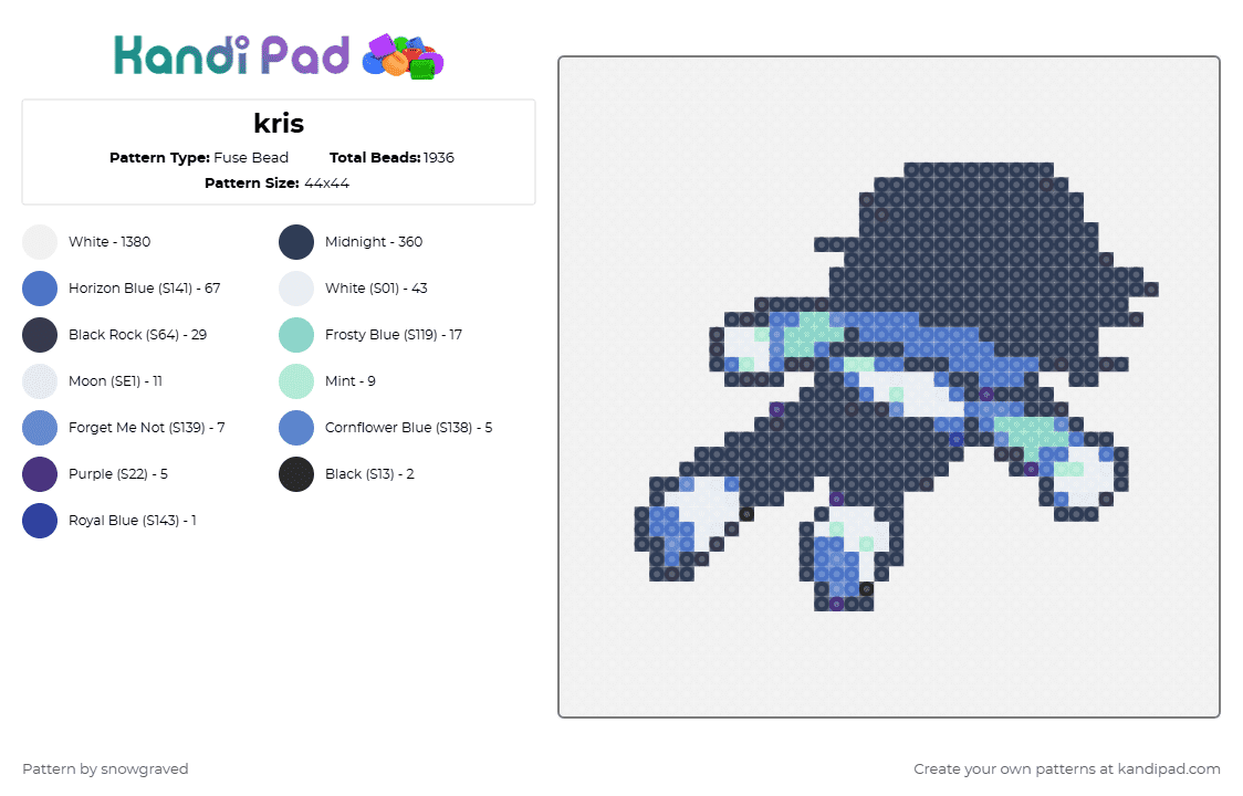 kris - Fuse Bead Pattern by snowgraved on Kandi Pad - white,purple