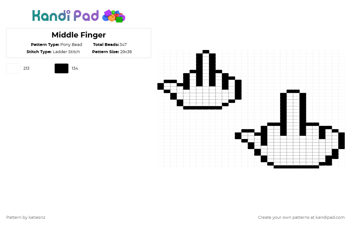 Middle Finger - Pony Bead Pattern by katiesnz on Kandi Pad - black, white