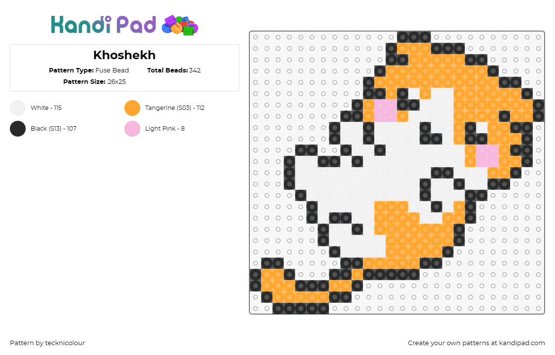 Khoshekh - Fuse Bead Pattern by tecknicolour on Kandi Pad - cat,kitten,cute,pet,animal,feline,playful,orange,white