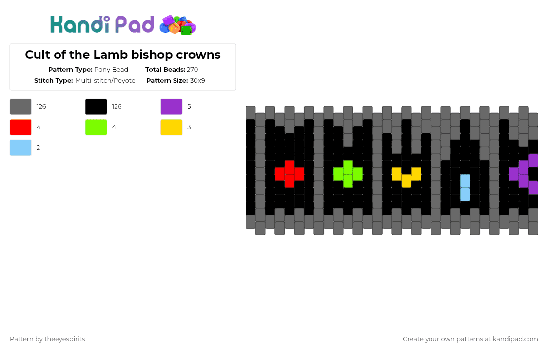 Cult of the Lamb bishop crowns - Pony Bead Pattern by theeyespirits on Kandi Pad - black,gray,cotl,cultofthelamb,cultofthelambcrowns