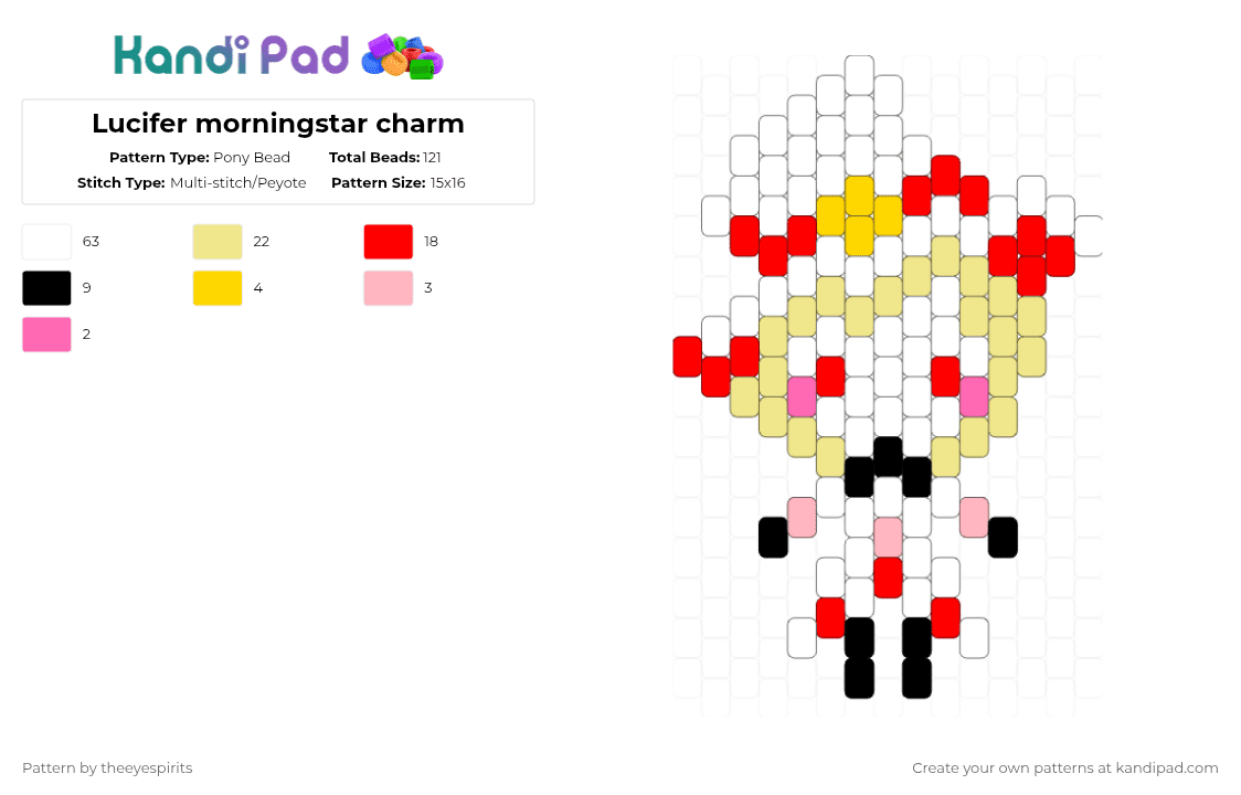 Lucifer morningstar charm - Pony Bead Pattern by theeyespirits on Kandi Pad - white,yellow,red,hazbinhotel