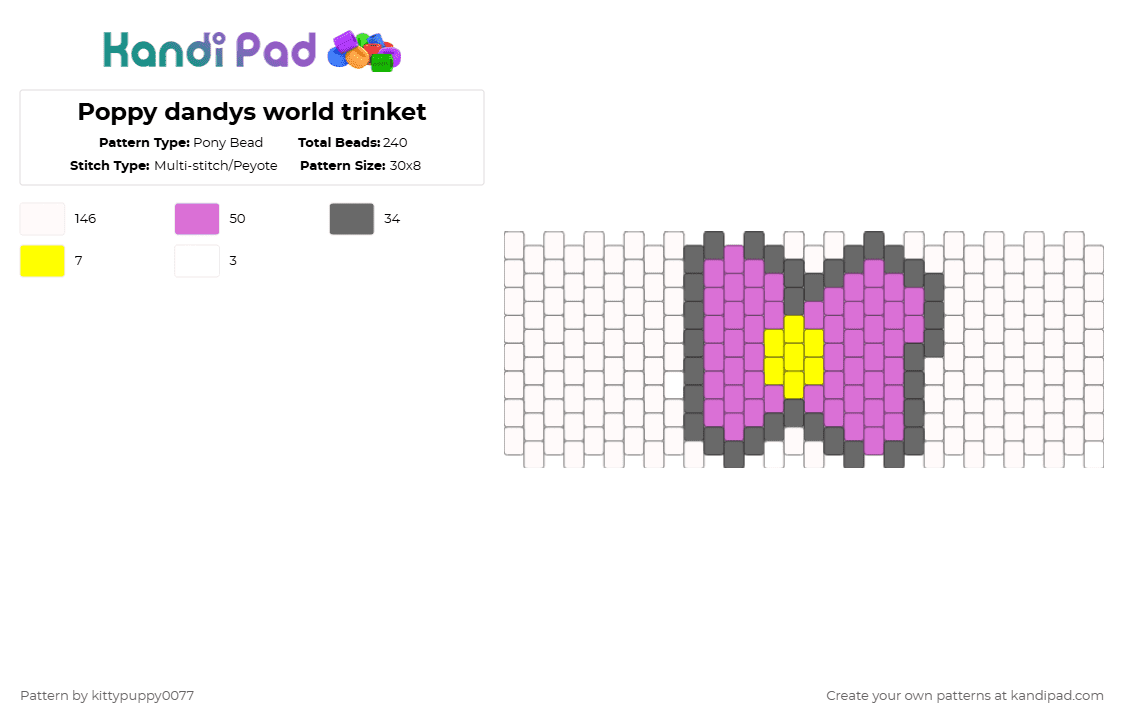 Poppy dandys world trinket - Pony Bead Pattern by kittypuppy0077 on Kandi Pad - white,gray,pink