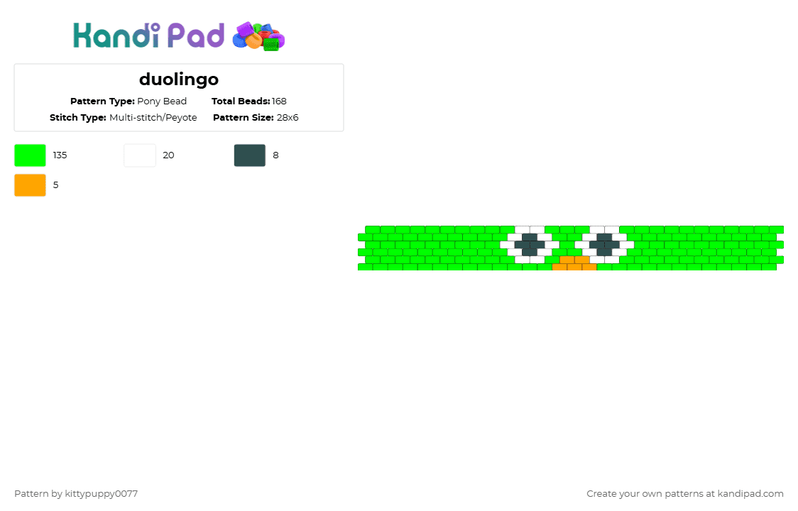 duolingo - Pony Bead Pattern by kittypuppy0077 on Kandi Pad - green