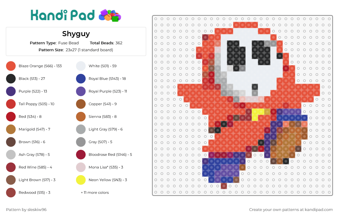 Shyguy - Fuse Bead Pattern by sleskiw96 on Kandi Pad - shy guy,nintendo,mario,yoshi,playful,character,nostalgia,affection,classic,red