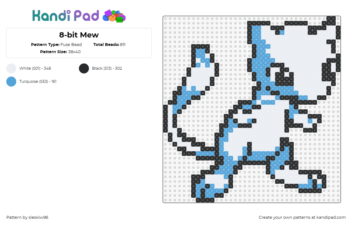 8-bit Mew - Fuse Bead Pattern by sleskiw96 on Kandi Pad - mew,pokemon,mewtwo,8-bit,nostalgic,classic,gaming