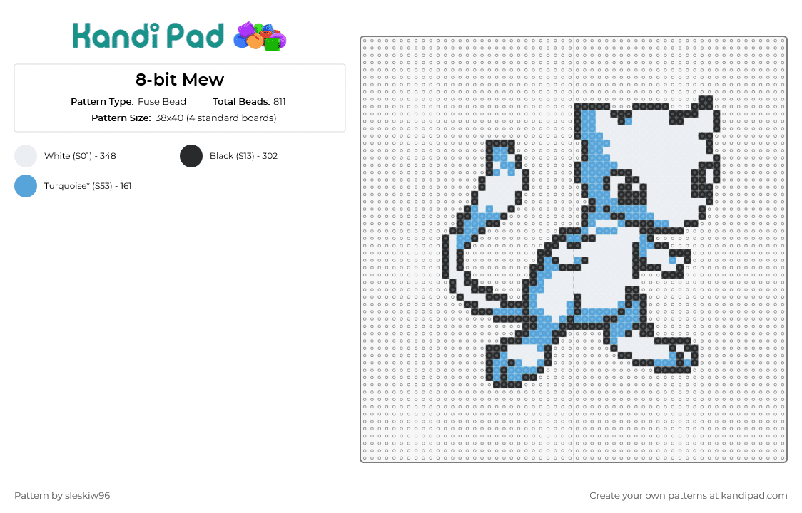 8-bit Mew - Fuse Bead Pattern by sleskiw96 on Kandi Pad - mew,pokemon,mewtwo,8-bit,beloved,nostalgic,tribute,classic,gaming